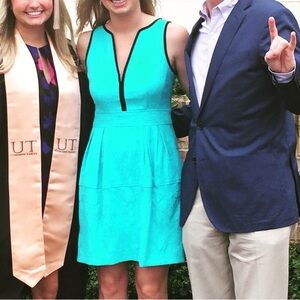 Nanette Leopore blue embroidered dress with black trim